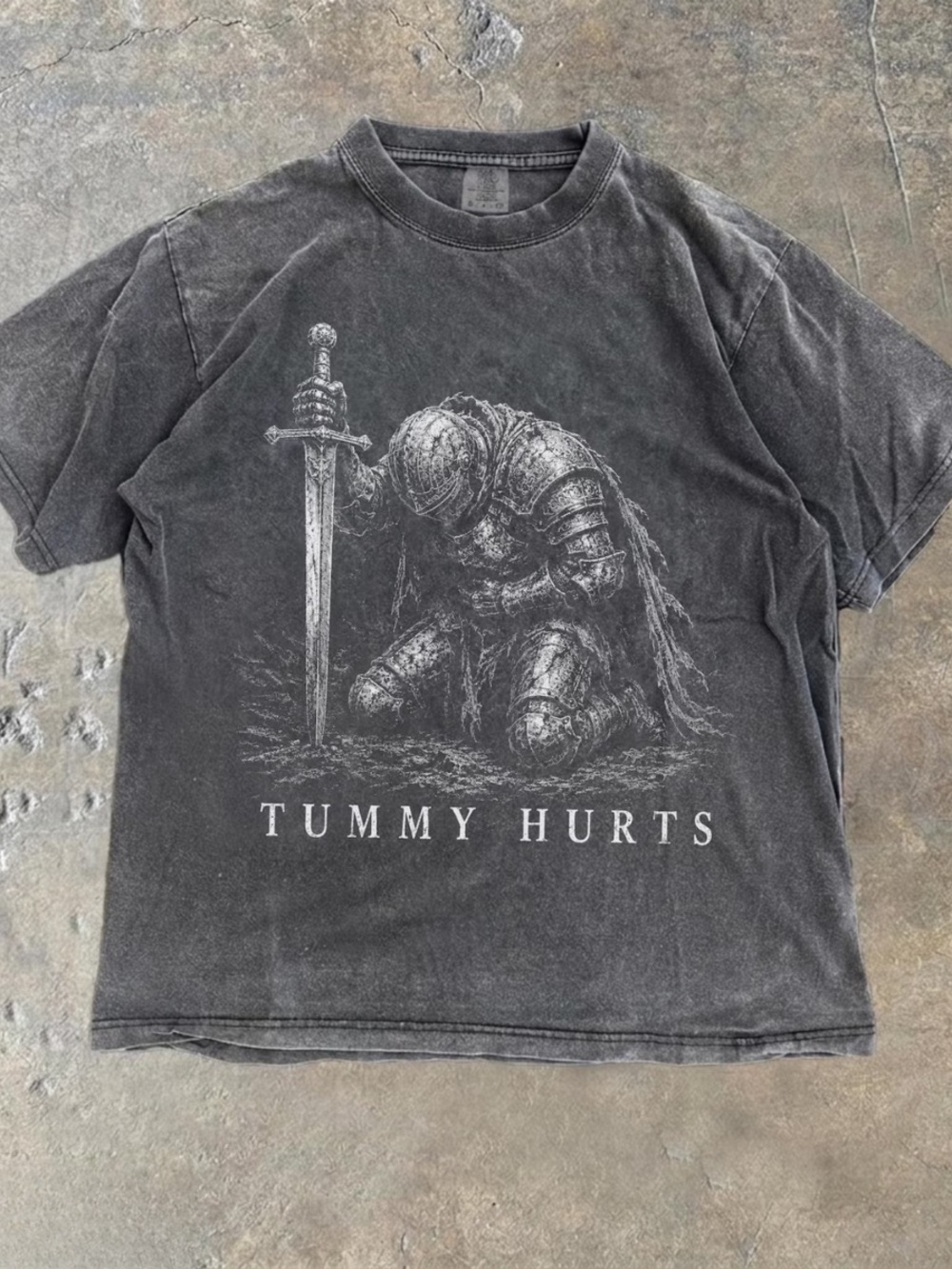 Comfort Colors Washed Pepper 'Tummy Hurts' Knight Graphic Tee
